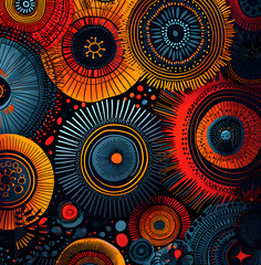 Sticker - Illustration of modern African wax print pattern in black,