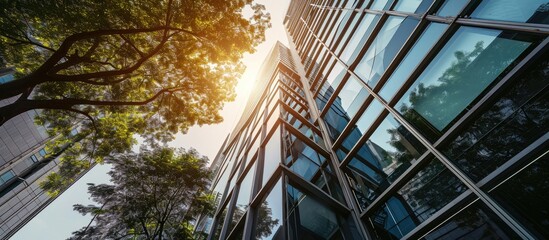 Poster - Finance for modern office center building with geometric line in architecture.