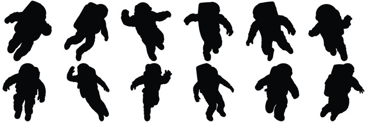 Astronaut silhouettes set, large pack of vector silhouette design, isolated white background