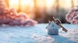 Key with keychain in the form of a house on the background of the winter forest Generative AI