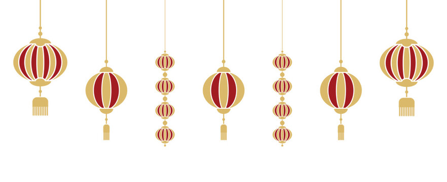 Chinese New Year, Chinese lantern, Asian decorations, Isolated flat vector illustrations