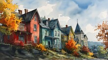 Row Houses Hill Sky Background Cartoon Vermont Fall Color Point Click Adventure Nature Journal Fishing Town Bouvier Digital Gorgeous Buildings