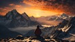 sitting rock looking mountains sunset view madness zoomed out box mind contemplating eternity france person standing front