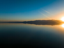 Aerial View Over Salton Sea In California. Huge Lake In The Middle Of A Desert At Sunset.