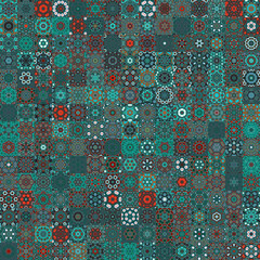 Poster - Dark turquoise green color tone floral geometric shapes vintage concept seamless pattern background.