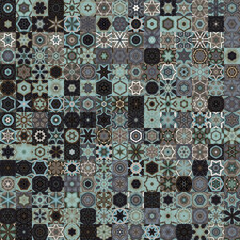 Poster - Soft faded color tone floral geometric shapes vintage concept seamless pattern background.