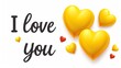 Romantic greeting card design with text  i love you  and heart symbols on white background