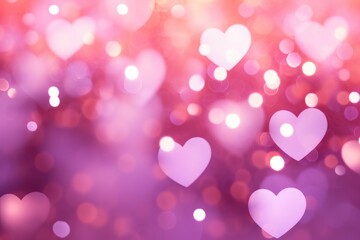 Wall Mural - Blurred glittering hearts and lights. Gradient pink and purple abstract backdrop. Romantic and love concept. Valentines day background for design greeting card, banner, flyer, poster