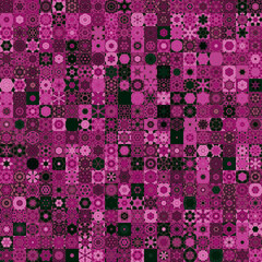 Fototapete - Dark black and purple color tone floral geometric mandala art shapes, vintage concept seamless pattern background.