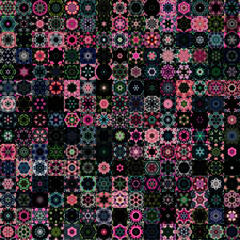 Poster - Dark black and pink color tone floral geometric mandala art shapes, vintage concept seamless pattern background.