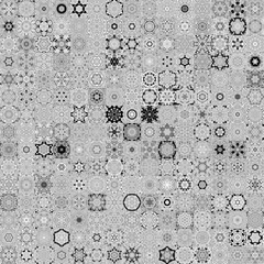 Poster - Black and white floral geometric mandala art shapes, vintage concept seamless pattern background.