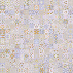 Fototapete - Faded beige color tone floral geometric shapes vintage concept seamless pattern background..