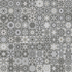 Fototapete - Black and white floral geometric mandala art shapes, vintage concept seamless pattern background.