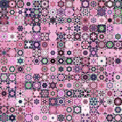 Poster - Pink and dark color tone floral geometric mandala art shapes, vintage concept seamless pattern background.