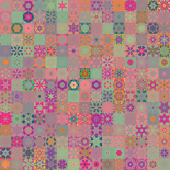 Fototapete - Pastel colored circular mandala shapes multi patterned and textured background.