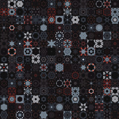 Poster - Dark black and red, pink color tone floral geometric mandala art shapes, vintage concept seamless pattern background.
