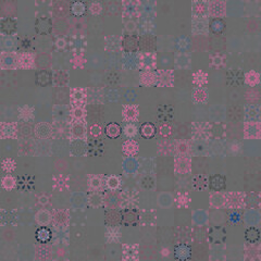 Fototapete - Smoky grey color tone, floral geometric shapes vintage concept seamless pattern background.