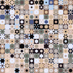 Poster - Faded beige color tone floral geometric shapes vintage concept seamless pattern background..