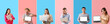 © Pixel-Shot - Group of young people with modern laptops on blue and pink backgrounds
