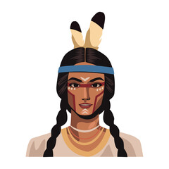 Wall Mural - native american girl with feathers