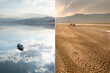 © piyaset - Comparison before and after of lake impacted by climate change and high temperatures in the summer.