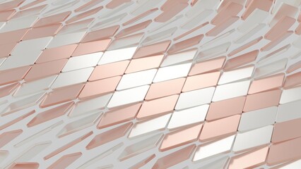 Glossy silver copper metallic square flipping rhombus geometric tile motion animation background loop. Futuristic aluminum digital mosaic seamless pattern. Creative graphic design floor wallpaper.