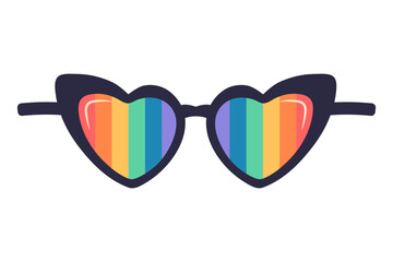 Wall Mural - Heart shaped sunglasses with rainbow lens. Pride LGBT eyeglasses. Flat vector illustration.