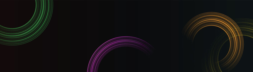 Poster - A design with techno geometric background on dark space with glow lines motion effect decoration. Modern graphic design element for banners and posters.