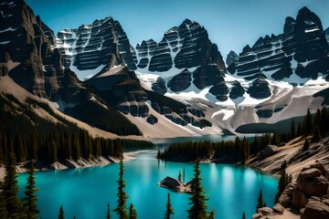 lake and mountains generated by AI technology