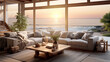 © Kyohei Kaneko - 夕陽の美しいオーシャンビューのリビングルーム部屋 Ocean view living room with beautiful sunset