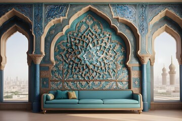 Wall Mural - blue wall with islamic ornament