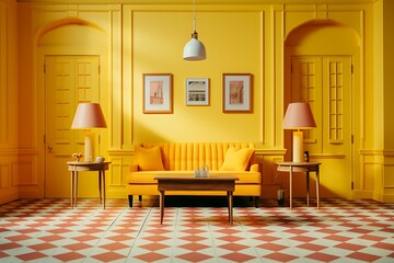 Wall Mural - yellow comfy living room design