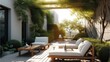 Modern simplicity outdoor garden terrace. Generative AI.