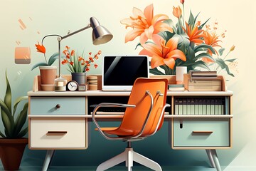 Wall Mural - flat design of office desk