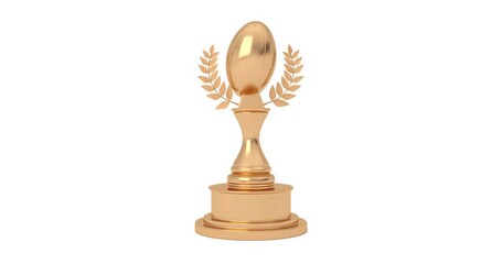 Wall Mural - 4k Resolution Video: Golden Award Trophy with Golden Classic Old Rugby Ball and Laurel Wreath Seamless Looped Rotating on a white background with Alpha Matte
