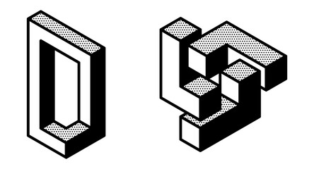 Impossible shapes design. Abstract Fascinating shapes isolated on white background. Optical illusion. Vector illustration.