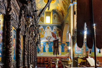 The interior of the main hall of the Greek Orthodox Church of the Annunciation in Nazareth old city in northern Israel