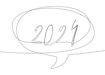 Poster - One continuous line of speech bubble with 2024 number. Thin Line Illustration vector concept. Contour Drawing Creative ideas.