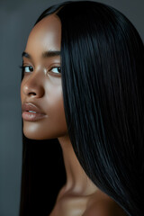 Close-up of Sleek Straight Hairstyle, young attractive model