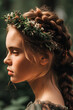 Close-up of Braided Crown Hairstyle, young attractive model