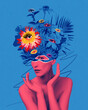 © Solarisys - Abstract contemporary art design or portrait of young woman with flowers on face hides her eyes