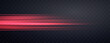 Speed rays, velocity light neon flow, zoom in motion effect, red glow speed lines, colorful light trails, stripes. Abstract background, vector illustration.