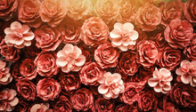 Artificial Red Gradient Flowers Wall For Background