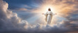 © Smile Studio AP - The resurrected Jesus Christ ascending to heaven above the bright light sky and clouds and God, Heaven and Second Coming concept