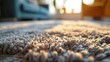 Close-up on soft carpet on blurred background of stylish living room interior