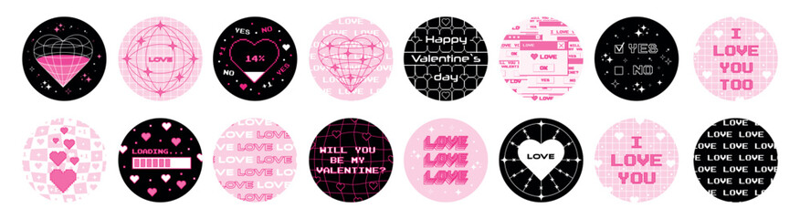 Aufkleber - Big set of Valentine's Day stickers in trendy y2k style. Vector design elements for scrapbooking