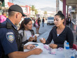 Police officers engage in community outreach, educating public on dangers of drug abuse for awareness.