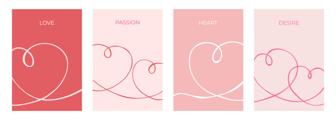 Poster - Romantic cards with hand drawn hearts. Love symbols. Line art drawing for wedding invitations or Valentine's Day holiday greetings. Vector illustration.