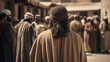 © Adin - Rear view Jesus preaches to people on streets of Rome. Concept of spread of Christianity