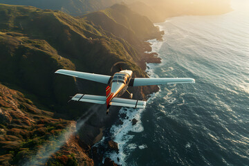 Wall Mural - Beautiful photo of airplane on sunset symbolizing freedom of movement. Concept of air transportation